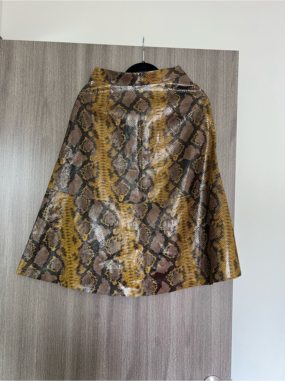 Women’s Snake Print A-Line Skirt in Brown and Yellow